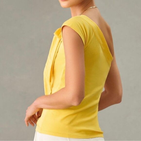 Anthropologie Maeve One Shoulder Bow Tee Knit Sunny Yellow Top M NEW $68 - Picture 2 of 7